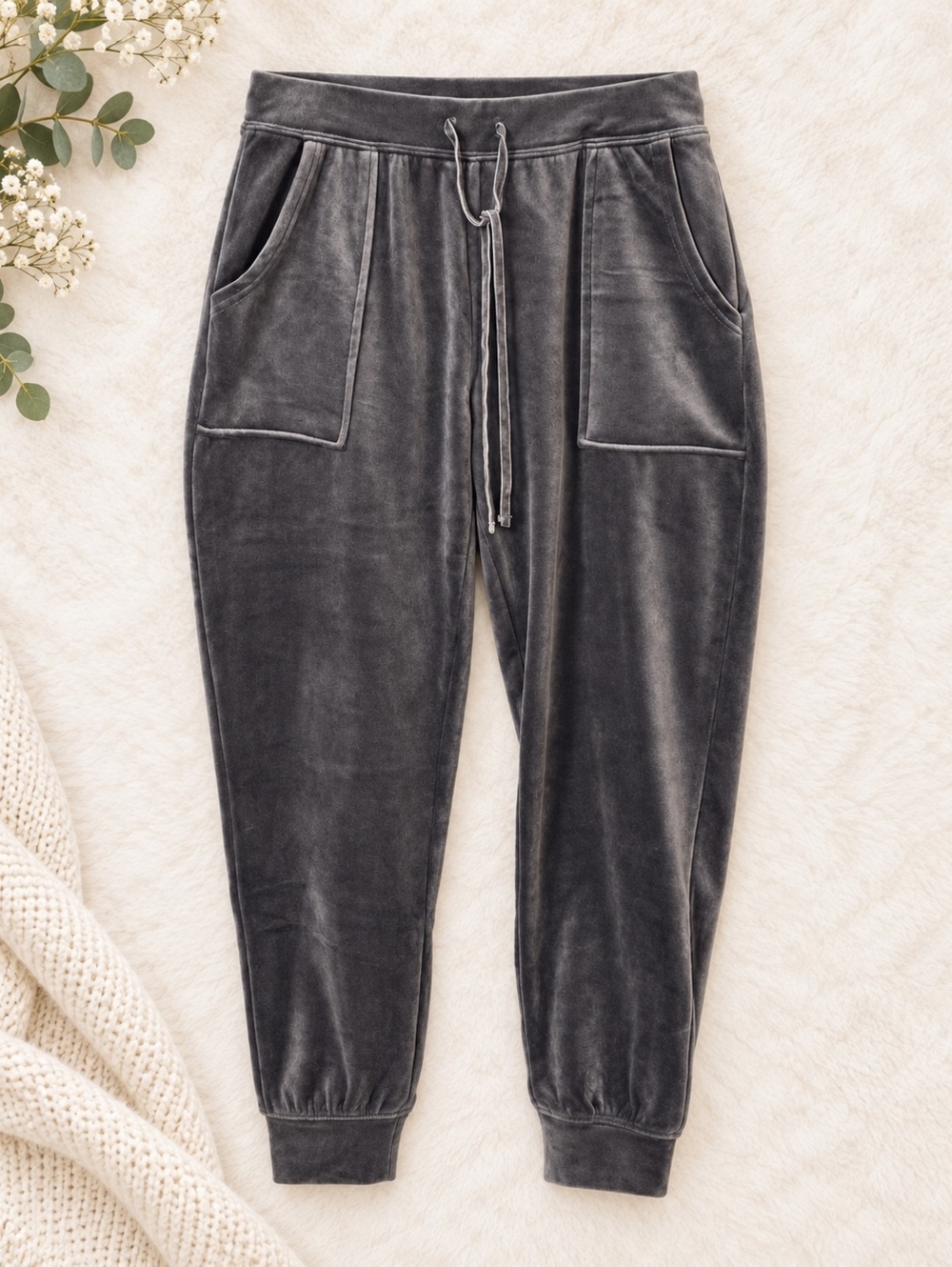 Nicole Richie for Harlow 1960 Gray Velour Jogger Pants Medium Comfortable Casual - Picture 1 of 10